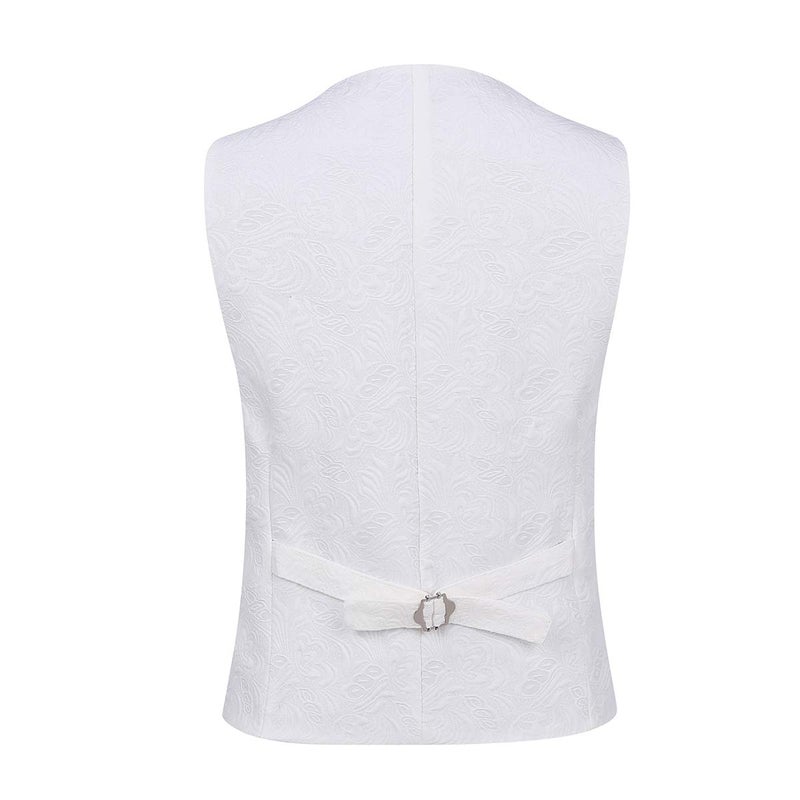 YFFUSHI Men's 3 Piece Suit Slim Fit Jacquard Tuxedo 1 Button Shawl Collar Blazer Vest & Pants for Wedding Formal Prom White - Image 4
